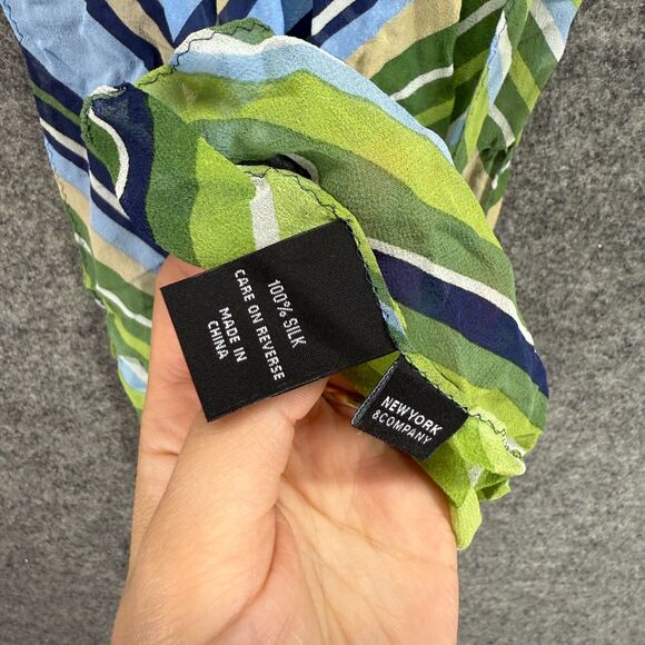 New York & Company Scarf Women Green Striped Silk Rectangle Scarf Casual - Picture 3 of 4